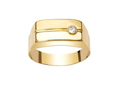 Rechteckiger Ritter Aus Weißem Zirkoniumoxid 9 Mm, 18k Gelbgold, Finger 63 Geschlossen - Standard Bild - 1