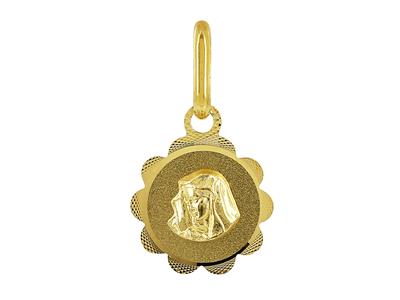 Ziselierte Jungfrauen-brosche, Abgerundeter Rand, 10 Mm, 18k Gelbgold - Standard Bild - 1