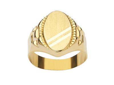 Ovaler Ring Mit Ziselierten Rändern 18 Mm, Gelbgold 18k, Finger 56 Geschlossen - Standard Bild - 1
