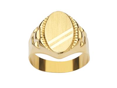 Ovaler Ring Mit Ziselierten Rändern 18 Mm, Gelbgold 18k, Finger 64 Geschlossen - Standard Bild - 1