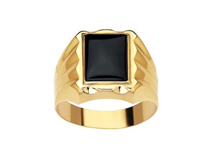 Rechteckiger Ritter Mit Onyx 15 Mm, 18k Gelbgold, Finger 62 Geschlossen