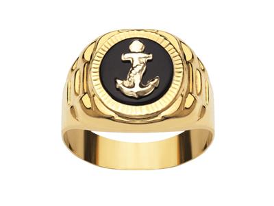 Ovaler Onyx-siegelring Mit Anker 16mm, 18k Gelbgold, Ringgröe 67, Massiv