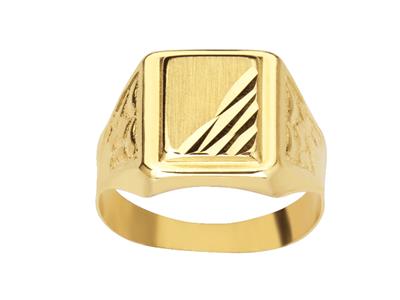 Viereckiger, Halb Ziselierter Ring 15 Mm, Gelbgold 18k, Finger 58 Geschlossen - Standard Bild - 1