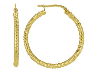 Kreolen Mit Rundem, Godroniertem Rohr 2 Mm, Innendurchmesser 20 Mm, Gelbgold 18k - Standard Bild - 1