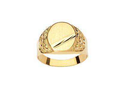 Ovaler Ring, Ziselierter Rand 15 Mm, Gelbgold 18k, Finger 66 Geschlossen - Standard Bild - 1