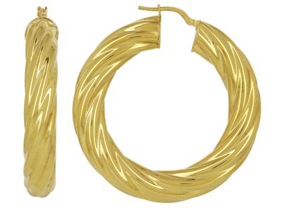 Creolen Mit Gedrehtem Rohr 8 Mm, Superleicht, Innendurchmesser 30 Mm, Gelbgold 18k - Standard Bild - 1