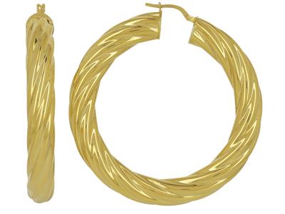 Creolen Mit Gedrehtem Rohr 8 Mm, Superleicht, Innendurchmesser 40 Mm, Gelbgold 18k - Standard Bild - 1