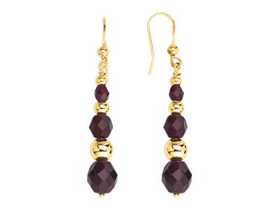 Ohrringe Kugeln Und Granat-kristallfallend 4/6/8 Mm, 5 Cm, Gelbgold 7 50 - Standard Bild - 1