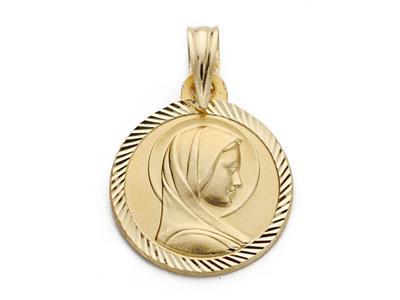 Medaille Jungfrau Hohl Und Ziselierte Ränder 14 Mm, Gelbgold 18k - Standard Bild - 1