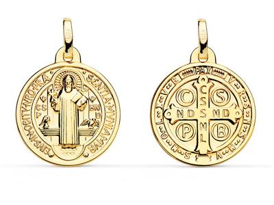 Medaille St Benoit Skapulier Hohl 18 Mm, Doppelseitig, Gelbgold 18k