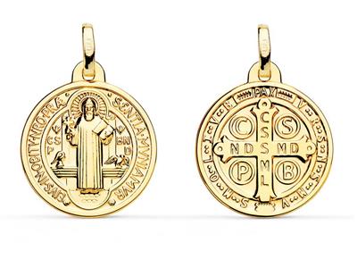 Medaille St Benoit Skapulier Hohl 18 Mm, Doppelseitig, Gelbgold 18k - Standard Bild - 1