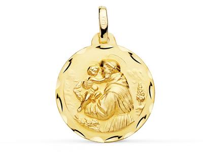 Hohle St. Antonius-medaille 18 Mm, Ziselierte Ränder, Gelbgold 18k