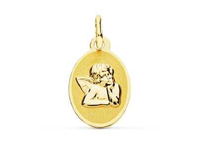 Medaille Engel Satiniert, Oval Und Hohl, 10 X 17 Mm, 18k Gelbgold - Standard Bild - 1
