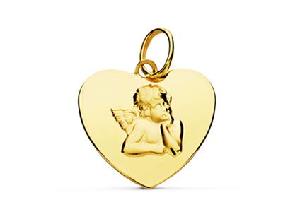 Hohlmedaille Engel Herz Poliert 14 Mm, 18 Kt Gelbgold - Standard Bild - 1