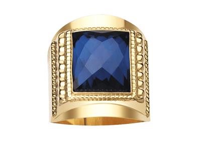 Quadratischer Ring Mit Ziseliertem Motiv 24 Mm, Blaues Oxid, 18k Gelbgold, Finger 62 Geschlossen