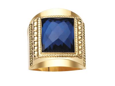 Quadratischer Ring Mit Gravur 24 Mm, Blaues Oxid, 18k Gelbgold, Geschlossener Finger64 - Standard Bild - 1