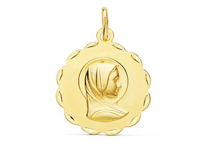 Medaille Jungfrau Mit Aureole, Hohl 17 Mm, Gelbgold 18k - Standard Bild - 1