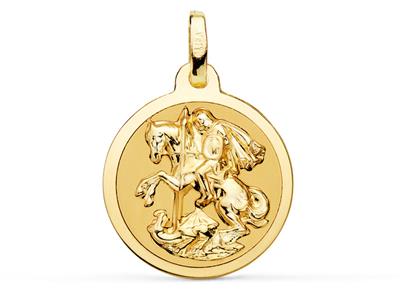 Medaille St. Georges Satiniert Hohl 18 Mm, Gelbgold 18k