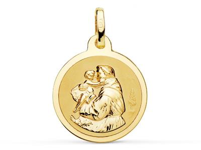 Medaille St Antoine Satiniert Hohl 16 Mm, Gelbgold 18k