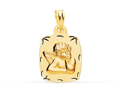 Hohlmedaille Engel Rechteckig Sandgestrahlt 19×13 Mm, 18 Kt Gelbgold - Standard Bild - 1