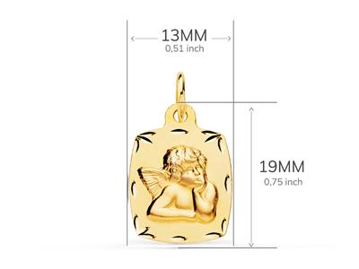 Hohlmedaille Engel Rechteckig Sandgestrahlt 19×13 Mm, 18 Kt Gelbgold - Standard Bild - 2