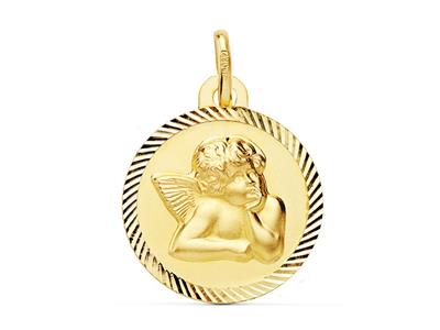 Leichte Hohle Engel-medaille 16 Mm, 18k Gelbgold - Standard Bild - 1