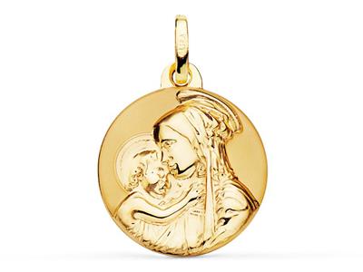Medaille Jungfrau Mit Kind Hohl 18 Mm, Gelbgold 18k