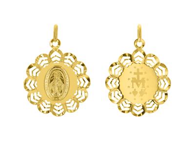 Medaille Wunderbare Jungfrau, Durchbrochener Rand Und Sandiger Hintergrund, 24 Mm, Gelbgold 18k - Standard Bild - 1