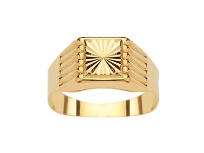 Kleiner Ziselierter, Quadratischer Ring 9 Mm, 18k Gelbgold, Finger 56 Geschlossen