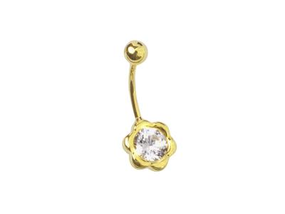 Bauchnabelpiercing Gebogen, Kugel 4mm Und Margerite Oxid Zirkonium 6 Mm, Gelbgold 18k - Standard Bild - 1