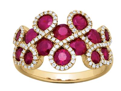 8-form Ring, Rubin 2,53ct Und Diamanten 0,29ct, Gelbgold 18k, Ringgröe 52