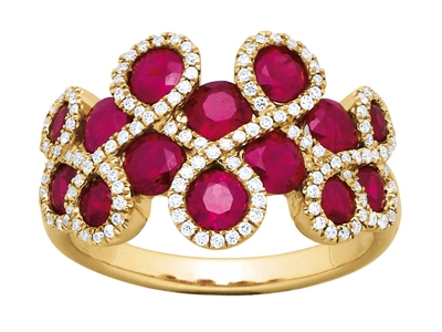 Ring In Form 8, Rubin 2,53ct Und Diamanten 0,29ct, Gelbgold 18k, Ringgröe 54