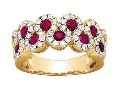 Ring In Wellenform, Rubin 0,80ct Und Diamanten 0,72ct, 18k Gelbgold, Finger 52