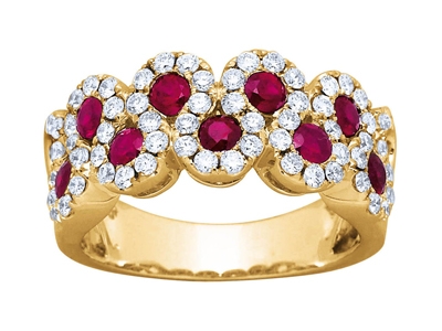 Ring In Wellenform, Rubin 0,80ct Und Diamant 0,72ct, Gelbgold 18k, Ringgröe 56