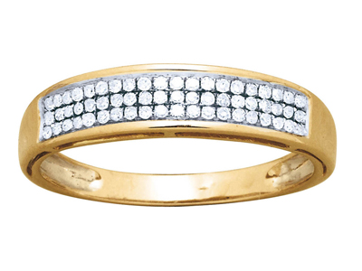 Trauring, 3-reihig Gefasst, Diamanten 0,19 Ct, 18k Gelbgold, Ringgröe52