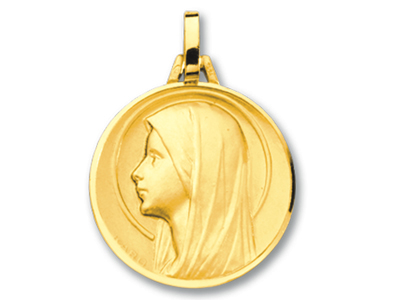 Medaille Jungfrau Mit Heiligenschein Im Profil, 18k Gelbgold