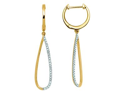 Ohrringe Hängende Tropfen 37 Mm, Diamanten 0,13ct, Gelbgold 18k