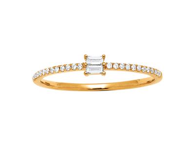 Solitärring, Baguette- Und Runde Diamanten 0,15ct, 18k Gelbgold, Finger 54 - Standard Bild - 1