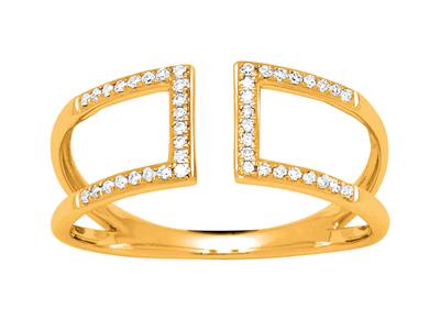 Quadratischer Ring Rücken An Rücken, Diamanten 0,12ct, 18k Gelbgold, Finger 52