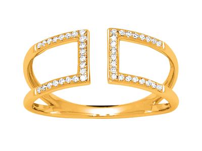 Quadratischer Ring, Gegeneinander Gesetzte Diamanten 0,12ct, 18k Gelbgold, Größe 52 - Standard Bild - 2