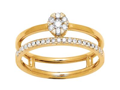 Solitärring Und Trauring, Diamanten 0,20ct, 18k Gelbgold, Finger 52 - Standard Bild - 1