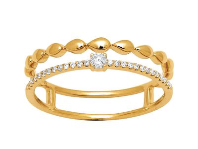 Duo-ring Solitär Und Kugeln, Diamanten 0,13ct, 18k Gelbgold, Finger 54