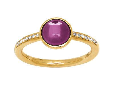 Ring Amethyst Cabochon 1,20ct Und Diamanten 0,06ct, Gelbgold 18k, Ringgröe 54