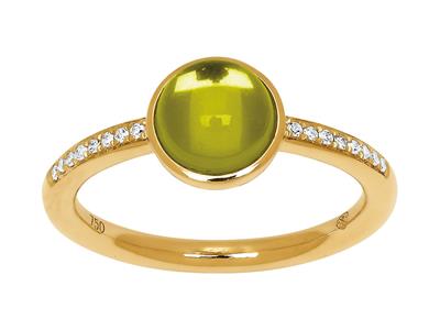 Ring Peridot Cabochon 1,92ct Und Diamanten 0,06ct, 18k Gelbgold, Finger 50
