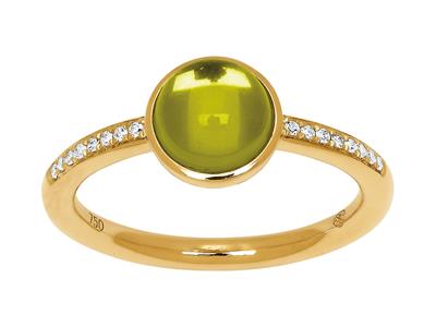 Ring Peridot Cabochon 1,92ct Und Diamanten 0,06ct, Gelbgold 18k, Gröe50