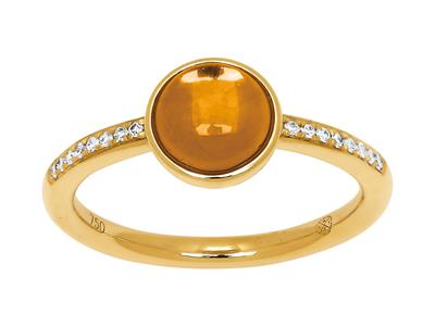 Ring Citrin Cabochon 1,15ct Und Diamanten 0,06ct, Gelbgold 18k, Gröe 50