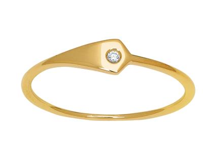 Ring Mit Dreieckiger Platte, Diamanten 0,01ct, 18k Gelbgold, Finger 54 - Standard Bild - 1