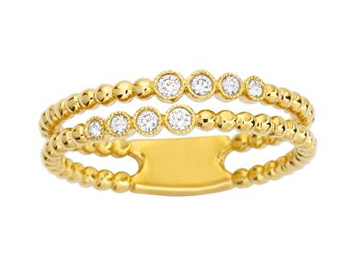 Ring Mit Doppelter Perlenlinie, Diamanten 0,10ct, 18k Gelbgold, Finger 50