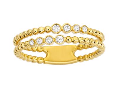 Ring Mit Doppelter Perlenlinie, Diamanten 0,10ct, 18k Gelbgold, Ringgröe 54