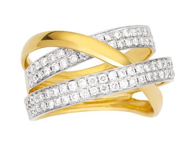 Kreuzring, Diamanten 0,90ct, 18k Gelbgold, Finger 52